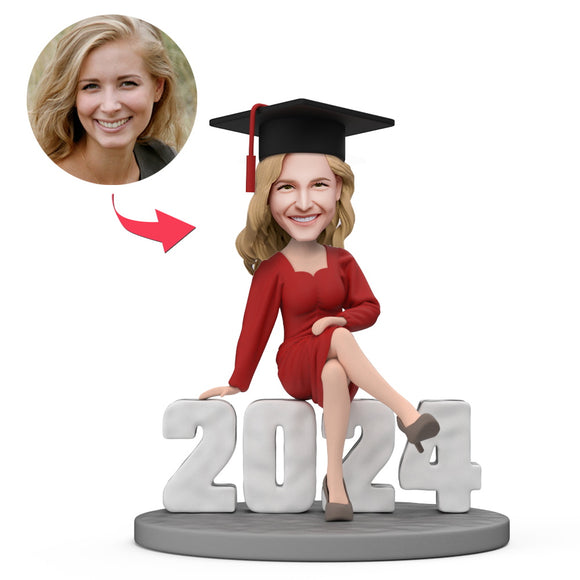 Custom Bobbleheads for Graduation Woman in Red Dress