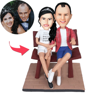 Couple In The Chair Custom Bobblehead With Engraved Text