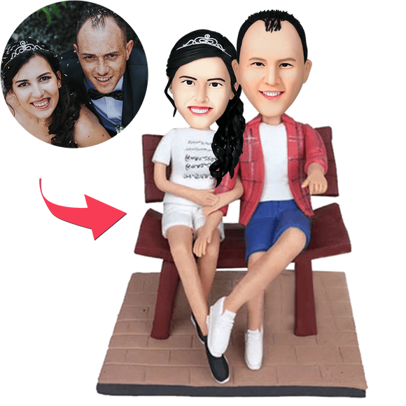 Couple In The Chair Custom Bobblehead With Engraved Text