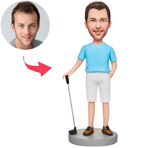 Playing Golf Man Custom Bobbleheads With Engraved Text