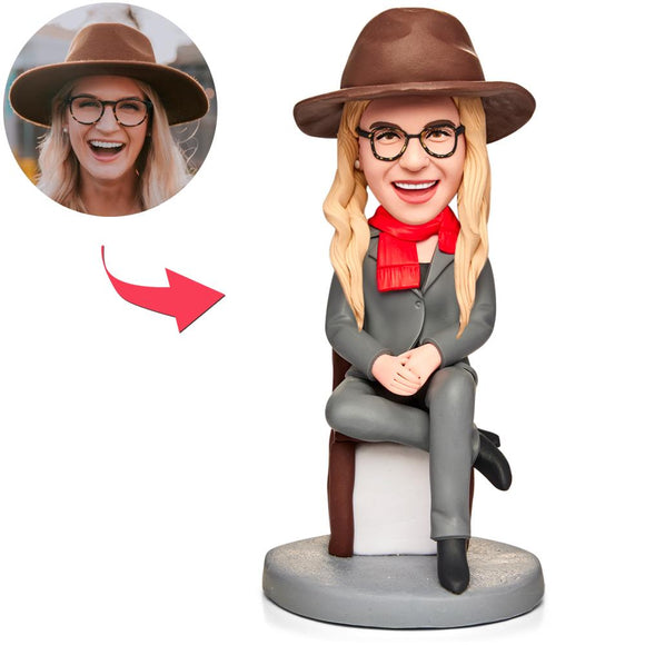 Female Professor Holding Apple And Book Custom Bobbleheads With Engraved Text