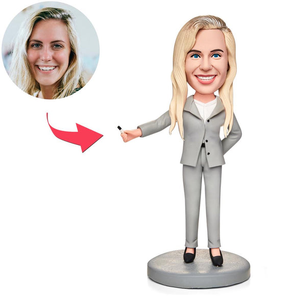 Teacher Pointing At Blackboard Custom Bobbleheads With Engraved Text