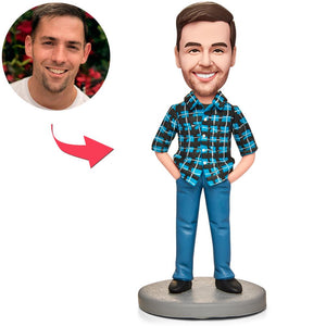 Man In Plaid Shirt Custom Bobbleheads With Engraved Text