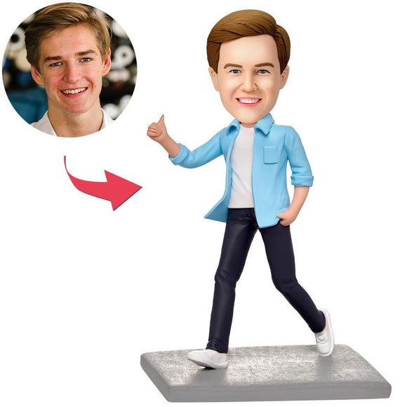 Custom Happy Walking Man Bobbleheads With Engraved Text