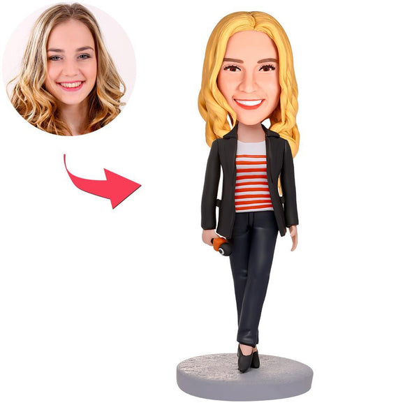 Female Reporter Custom Bobbleheads With Engraved Text