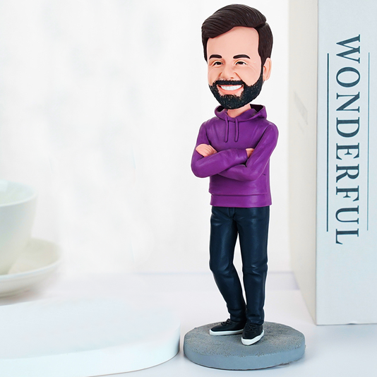 Chritmas Gift Custom Bobblehead Purple Clothes Casual Man  With Text