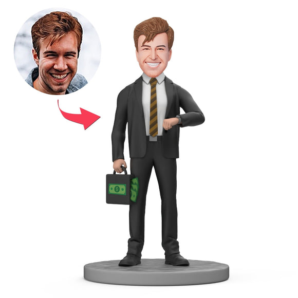 Male Boss Carry Money Box Custom Bobblehead with Engraved Text