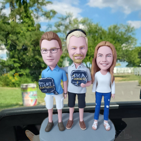 Fully Customizable 3 Person or Pet Bobblehead With Text