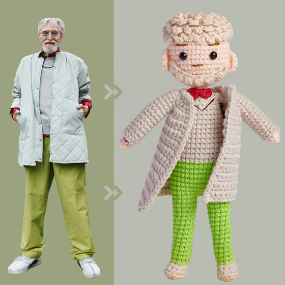 Custom Crochet Doll Personalized Gifts Handwoven Mini Look alike Dolls - Fashion Grandpa Doll - photowatch