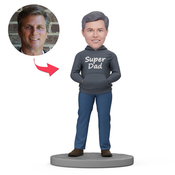 Custom Bobbleheads Male in Casual Wear Super Dad with Engraved Text
