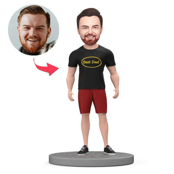 Custom Bobbleheads Male in Casual Wear Best Dad with Engraved Text