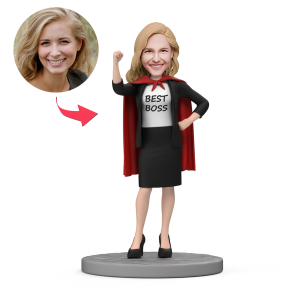 Best Female Boss Wear Red Cape Custom Bobblehead with Engraved Text