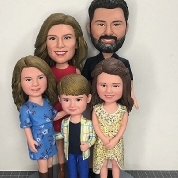 Fully Customizable 5 Person or Pet Custom Bobblehead With Text