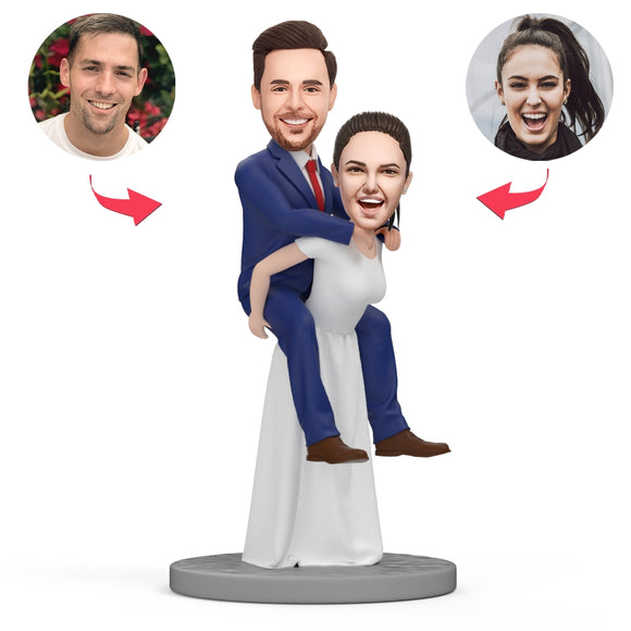 Bride Carrying The Bridegroom Custom Bobblehead With Engraved Text