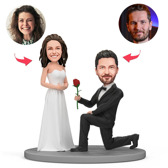 Custom Kneel Down On One Knee To Propose Couple Bobbleheads With Engraved Text