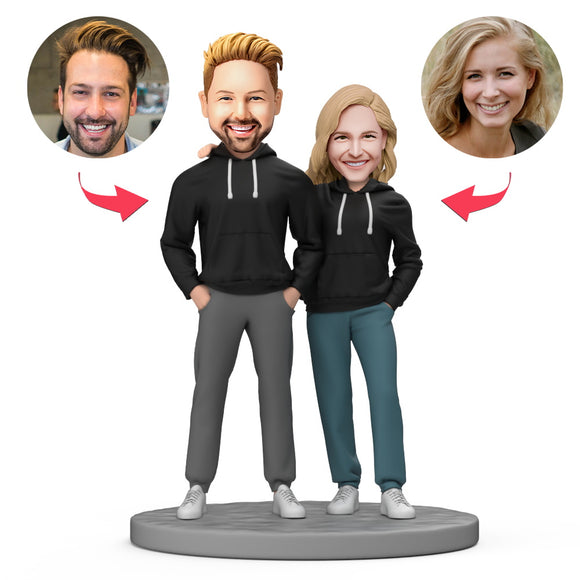 Couple Wear Black Sportswear Custom Bobblehead with Engraved Text