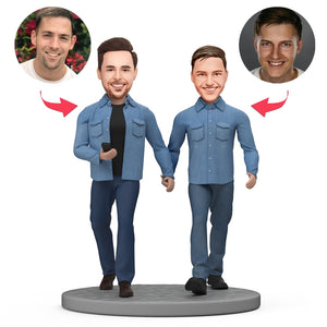 Custom Bobble Head Gay Couple Wearing Couple's Clothes and Holding Hands While Shopping