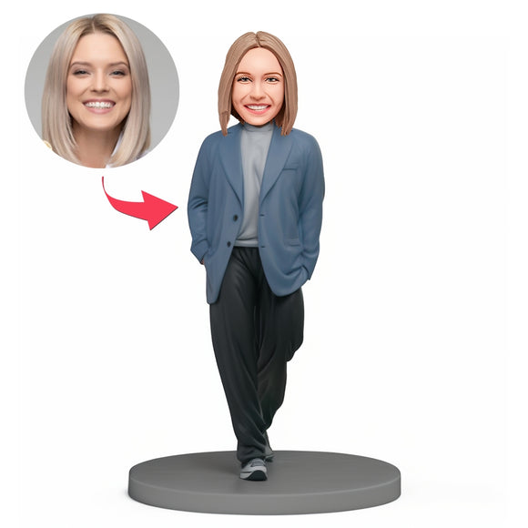 Custom Bobblehead Handsome Lady in Gray Casual Suit