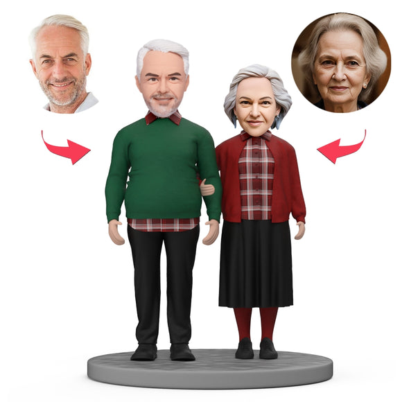 Christmas Gifts for Parents/Grandparents Custom Bobble Head Elderly Couple Wearing Christmas Costumes