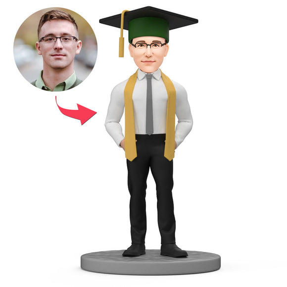 Custom Bobbleheads for Graduation Male in Shirt with Bachelor Cap