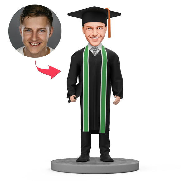 Custom Bobbleheads for Graduation Male with Green Ribbon