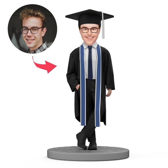 Custom Bobbleheads Gift for Graduation Male with Blue Ribbon