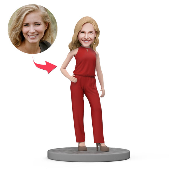 Fashion Lady in Red Custom Bobbleheads with Engraved Text Gift for Mom