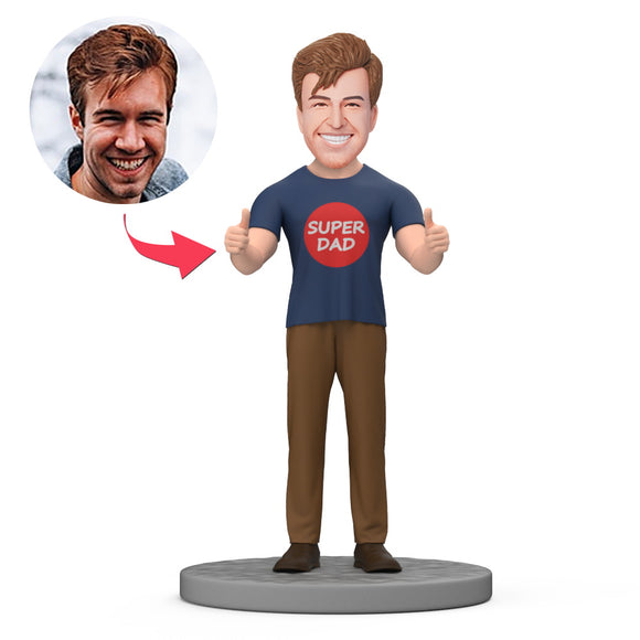 Super Dad with Thumbs up Custom Bobbleheads with Engraved Text