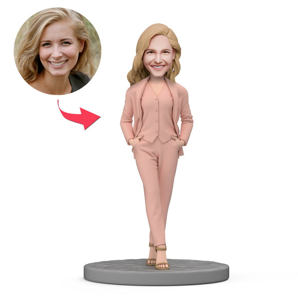 Business Woman Wear Pink Suit Custom Bobbleheads with Engraved Text for Mom