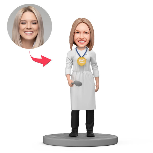 Female Wear Best Chef Gold Medal Custom Bobblehead with Engraved Text