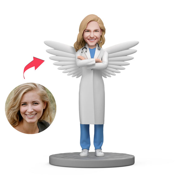 Female Doctor with Wing Custom Bobblehead with Engraved Text