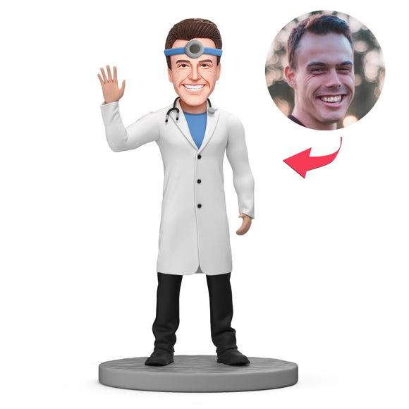 Male Otolaryngology Doctor with Lamp Custom Bobblehead with Engraved Text