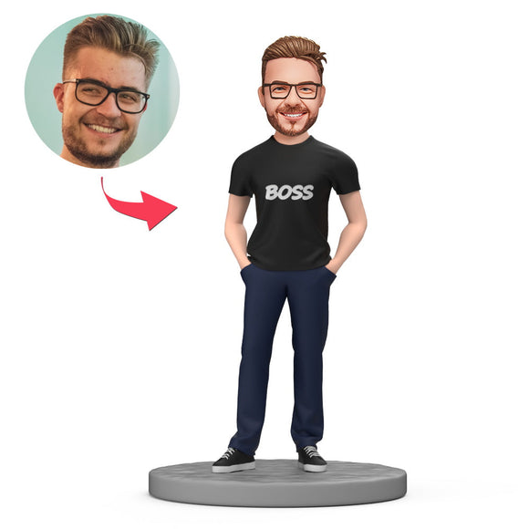 Male Boss Wear Casual Custom Bobblehead with Engraved Text