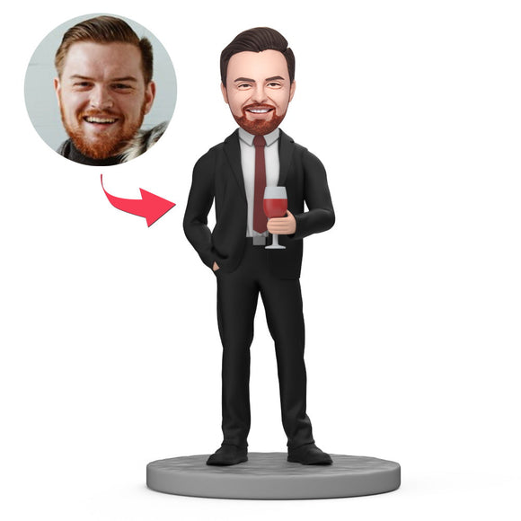 Male Boss Hold Wine Glass Custom Bobblehead with Engraved Text