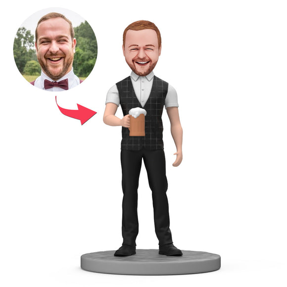 Male Boss Hold Beer Custom Bobblehead with Engraved Text