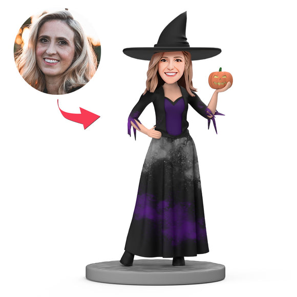 Halloween Witch Hold Pumpkin Custom Bobblehead with Engraved Text