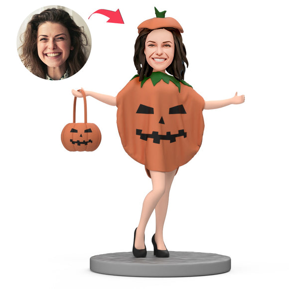 Halloween Lady Wear Pumpkin Costume Custom Bobblehead with Engraved Text