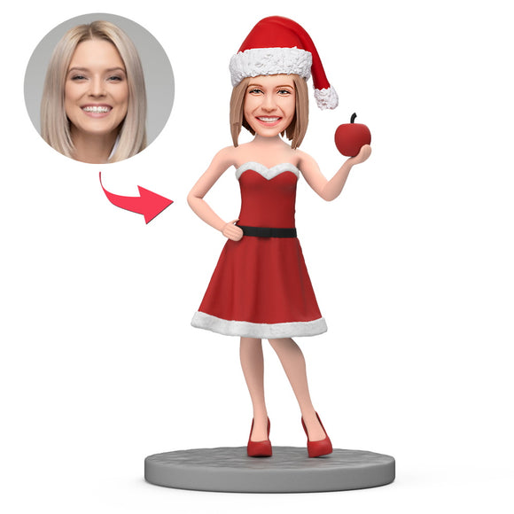 Christmas Gift Woman with Apple Custom Bobblehead with Engraved Text