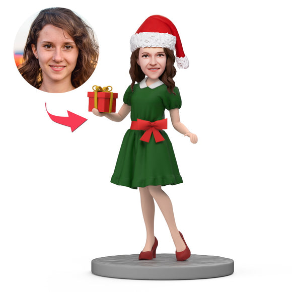 Women with Christmas Gifts Custom Bobblehead with Engraved Text