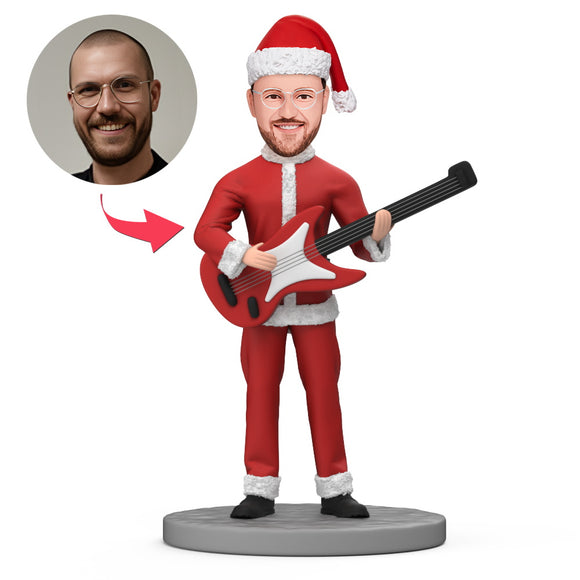 Christmas Man with Guitar Custom Bobblehead with Engraved Text