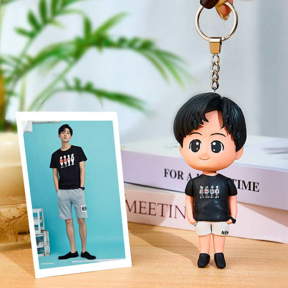 Fully Customizable 1 person Custom Bobblehead With Engraved Text Key Chain-test