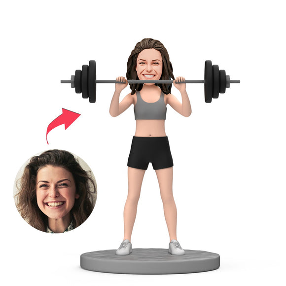 Female Weightlifter Custom Bobblehead With Engraved Text - 