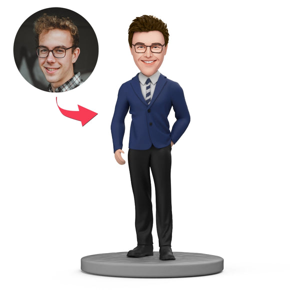 Male Student in School Uniform Custom Bobblehead With Text