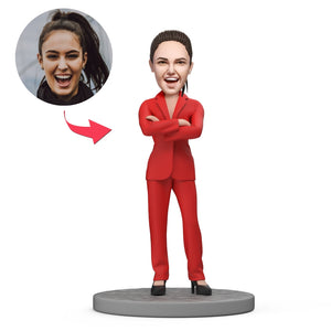 Boss's Day Gift Standing Custom Bobblehead Businesswoman in Red Suit