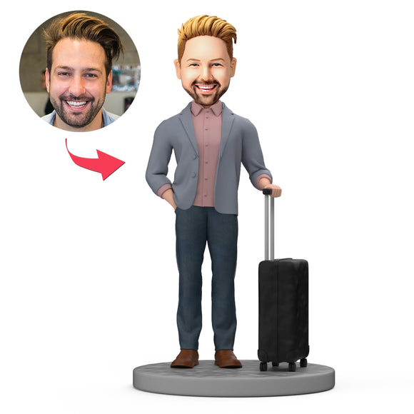 Custom Bobblehead Business Man With Suitcases Ready for Business Trip