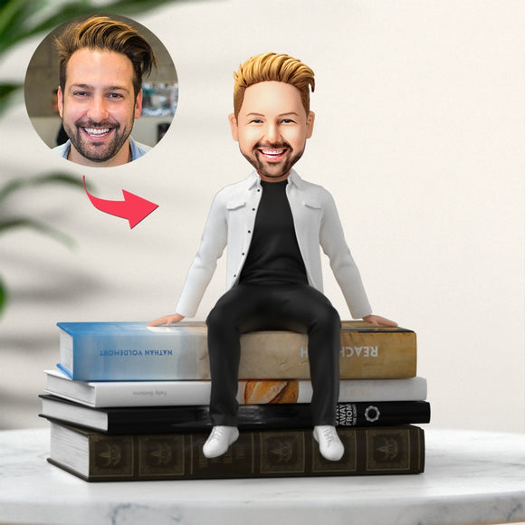Casual Man in White Coat Custom Bobbleheads Gifts For Young Friends