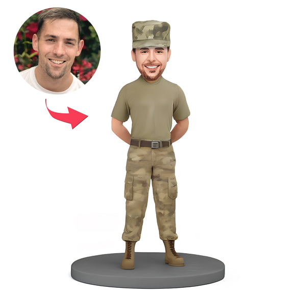 Custom Bobblehead Soldier in Military Uniform Standing With Hands Behind His Back