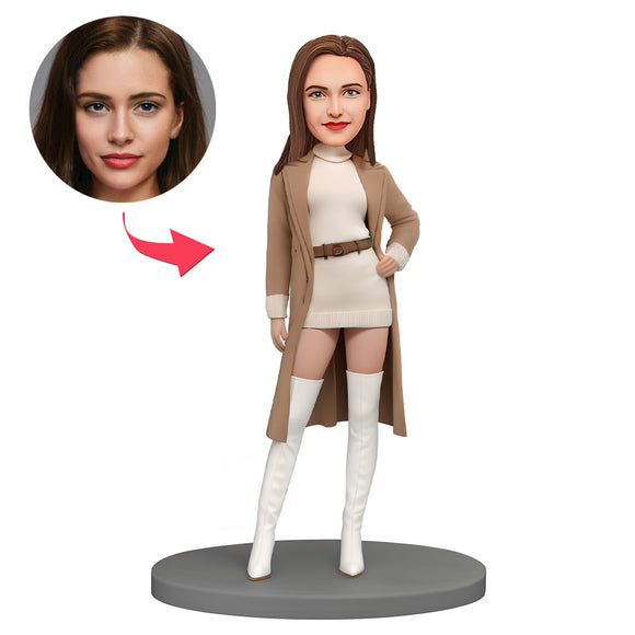 Custom Bobblehead Young Lady Wearing Fashionable Autumn Clothes