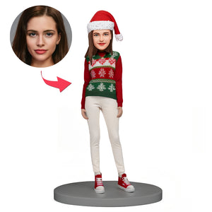 Christmas Gift for Her Custom Bobble Head Stylish Woman Wearing Christmas Sweater