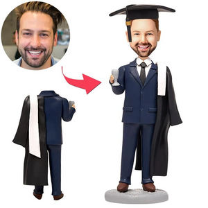 Male graduate wears bachelor uniform on suit Custom Bobblehead With Engraved Text